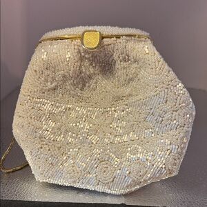 Vintage Walborg Beaded Gold and Cream Clutch